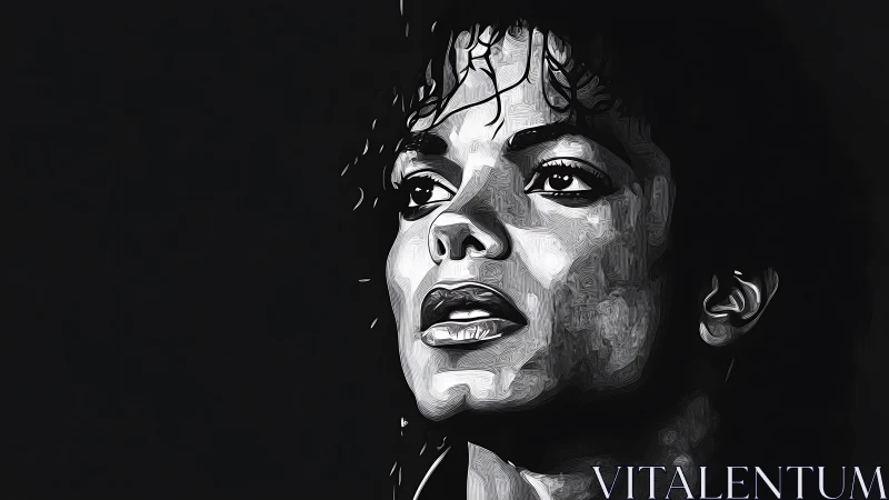 Monochrome digital portrait of person rendered in close-up