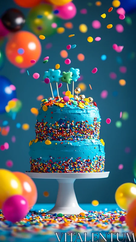 Multilayered Turquoise Cake with Spherical Bokeh Background Featuring Particle Cascade Effects