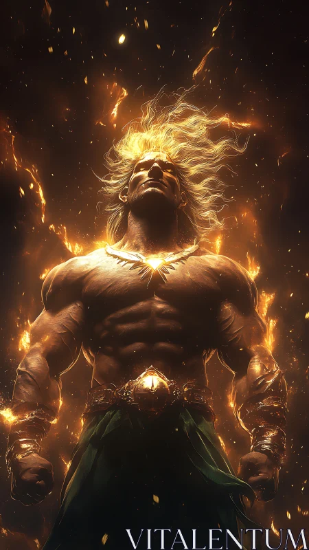 Fire-crowned warrior erupting with celestial power.