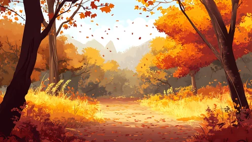 Autumnal Forest Landscape With Atmospheric Depth And Layered Foliage Rendering
