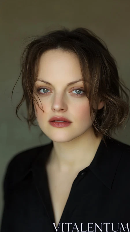 Studio portrait of woman with soft focus and muted tones.