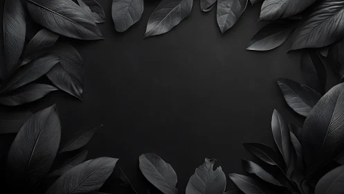 Dark monochrome leaves form a symmetrical frame around void