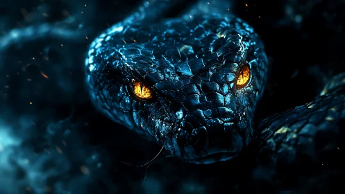 Ember-eyed serpent drifting through midnight frostfire gaze.