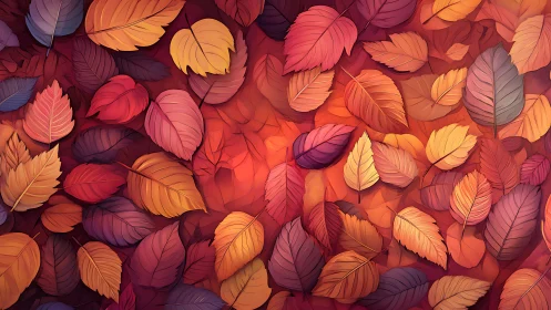 Autumn leaves overlap in dense, warm-toned digital artwork