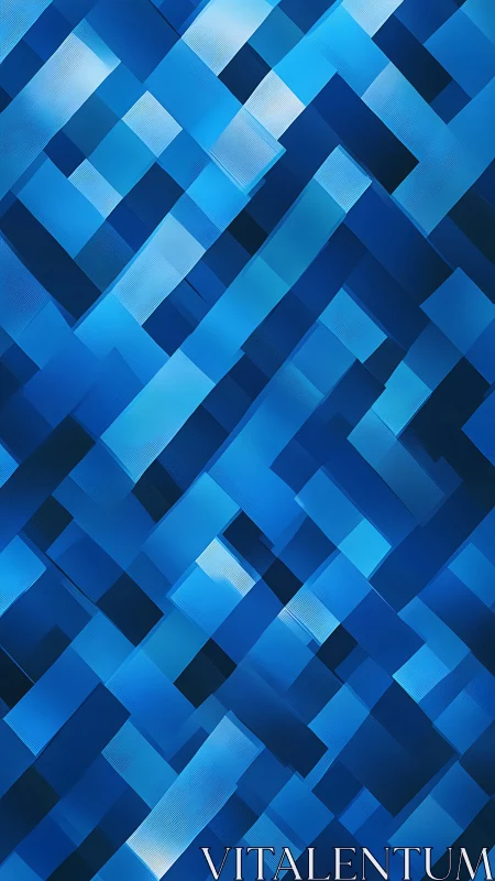 Layered blue geometric ribbons in diagonal abstract grid.