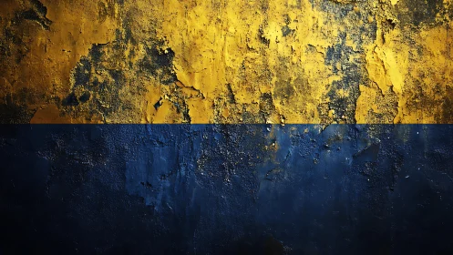 Grunge yellow and blue textured wall with peeling paint effect.
