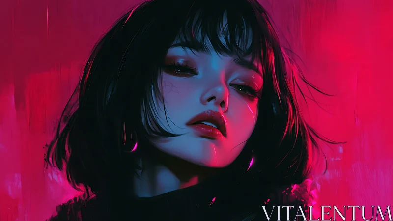 Chromatic portrait under neon magenta and cyan rim lighting.