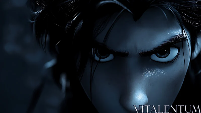 3D cinematic close-up of intense animated antihero face lighting.