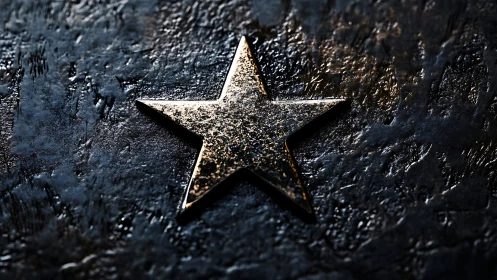 Weathered golden star resting on a dark textured surface.