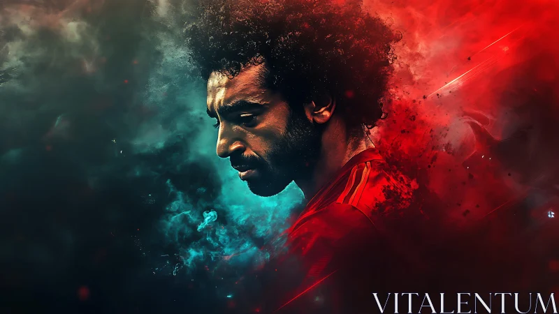 Profile portrait of male figure amid contrasting color clouds