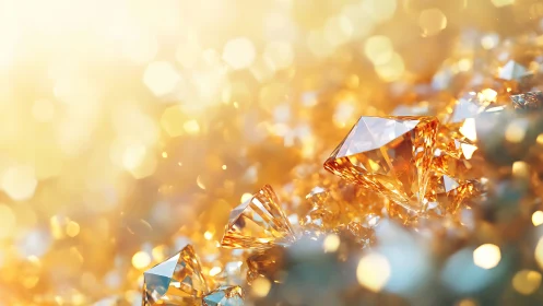 Sunlit citrine crystals basking in liquid gold bokeh.