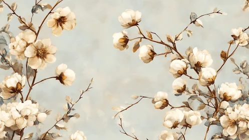 Soft Blooms in Cream and Gold: A Gentle Floral Study.