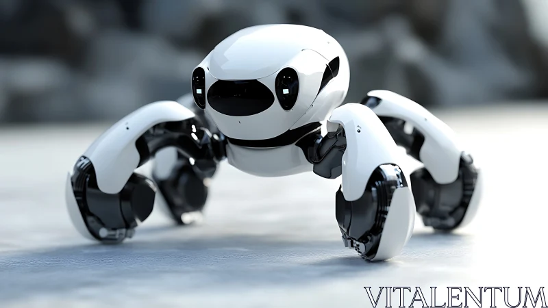 Compact four-legged inspection robot in bright light.