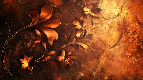 Metallic floral relief pattern occupies textured bronze field