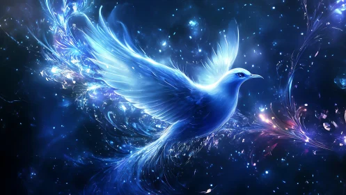 Celestial sapphire bird ignites starlit currents of magic.