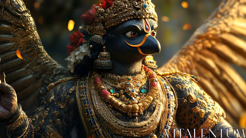Ornate avian deity rendered in high-detail 3D character design