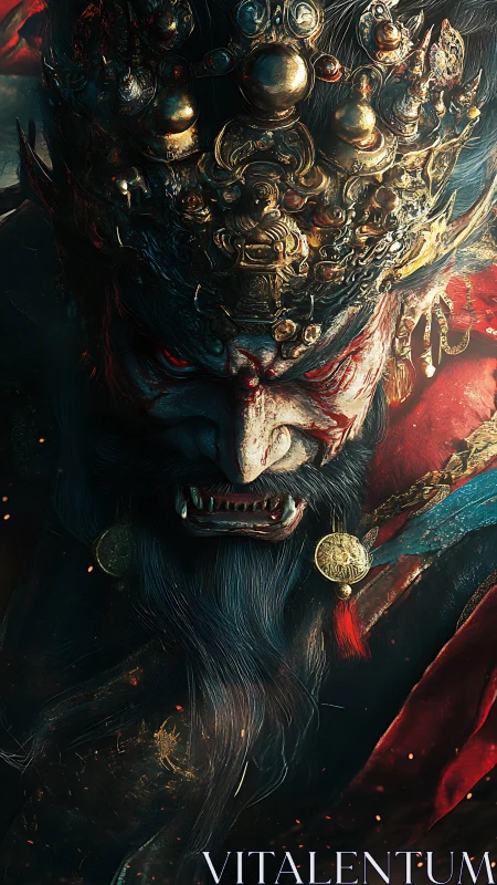 Demonic warlord portrait rendered in high-detail digital painting