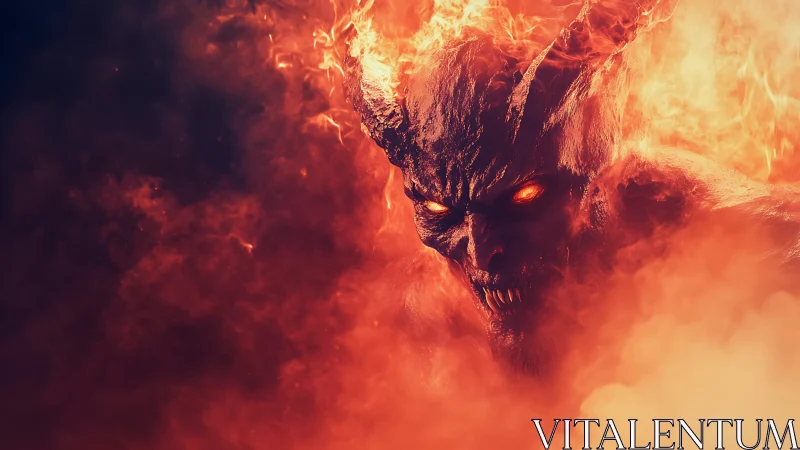 Digital painting of demonic fire entity in infernal close-up.