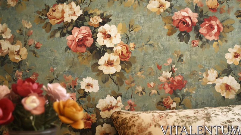 Softly faded floral dreams on a vintage storybook wall.