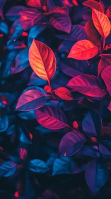 Neon-tinted foliage glows in deep magenta and cyan light.