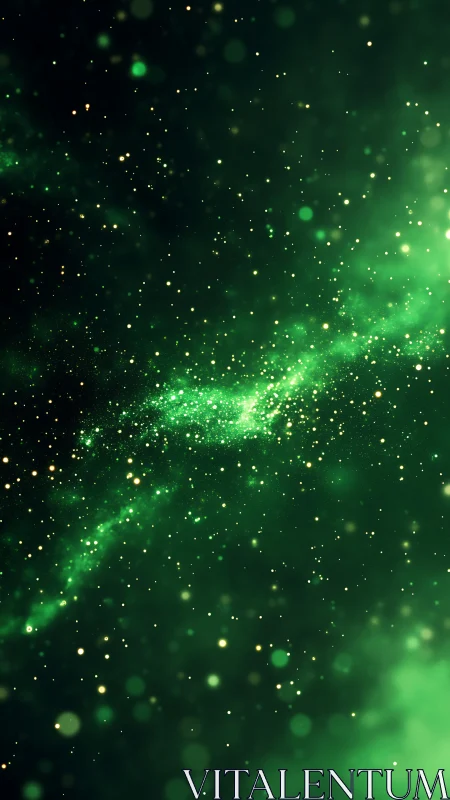 Emerald stardust river drifting through a glowing cosmic hush.