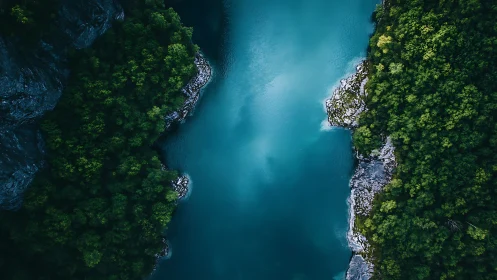 Emerald canyon lake corridor viewed from dramatic height.