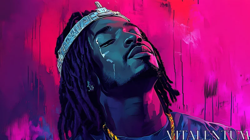 Neon lit portrait renders a reflective figure in vibrant gradients