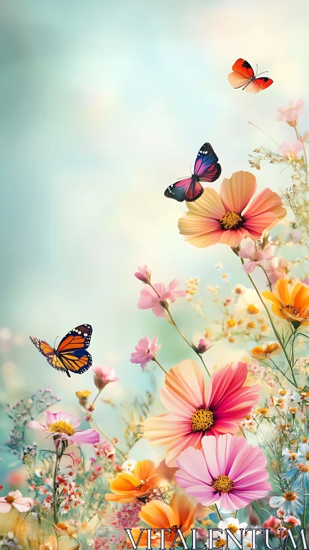Butterflies Dancing Among Vibrant Wildflowers in Soft Light.