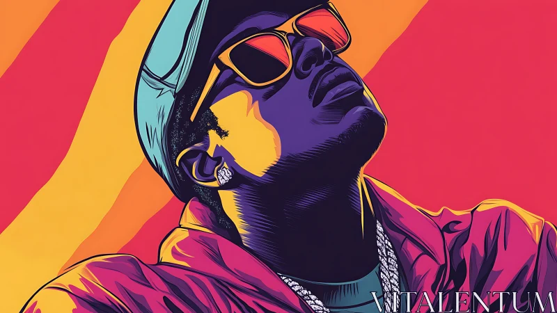 Bold pop art portrait of man in cap and sunglasses.