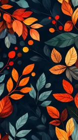 Stylized autumn foliage pattern on dark blue background.