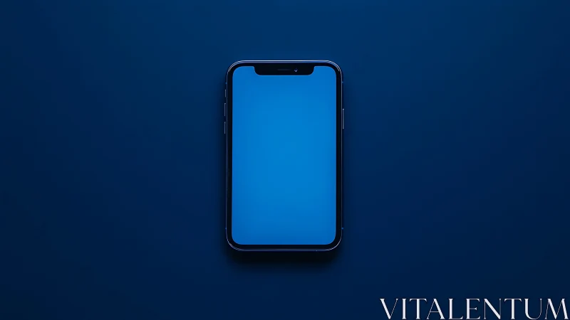 Smartphone displayed against deep blue background with minimal overhead lighting