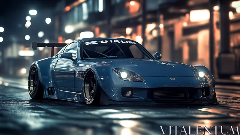 Midnight street missile glides under neon city halos.