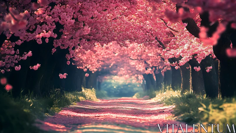 Cherry blossom tunnel renders atmospheric depth in soft focus