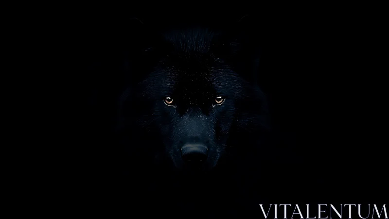 Midnight wolf gaze emerging from velvet shadowed silence.