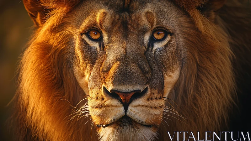 Male lion portrait under warm golden side lighting