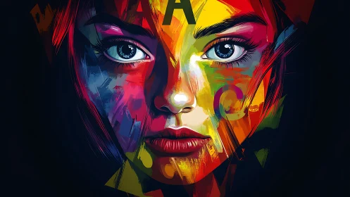 Chromatic portrait of a woman in bold geometric shards.