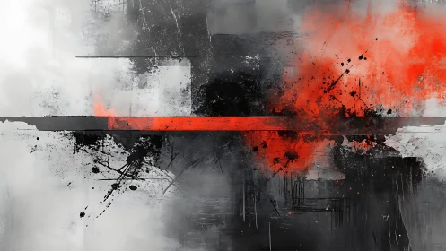 Abstract Urban Art with Bold Red and Black Splashes, Modern Style.