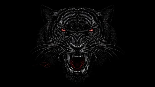 Snarling black panther head emerges from deep black void