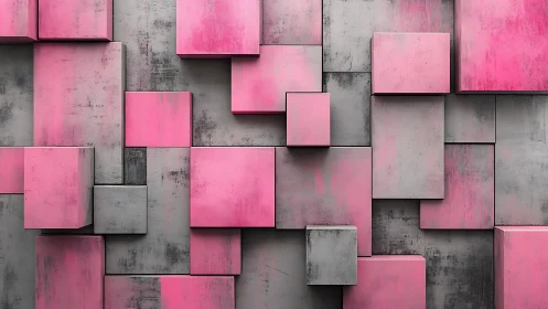 Layered pink and gray rectangular blocks form textured 3D relief