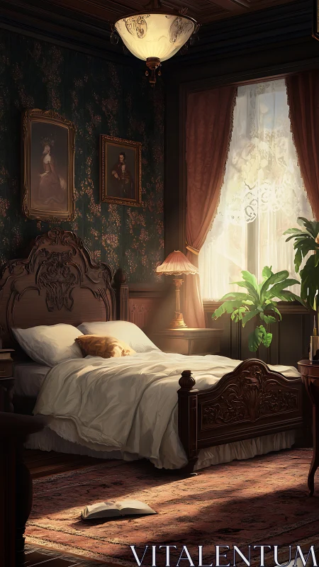 Sunlit Victorian bedroom glows around an unmade bed.