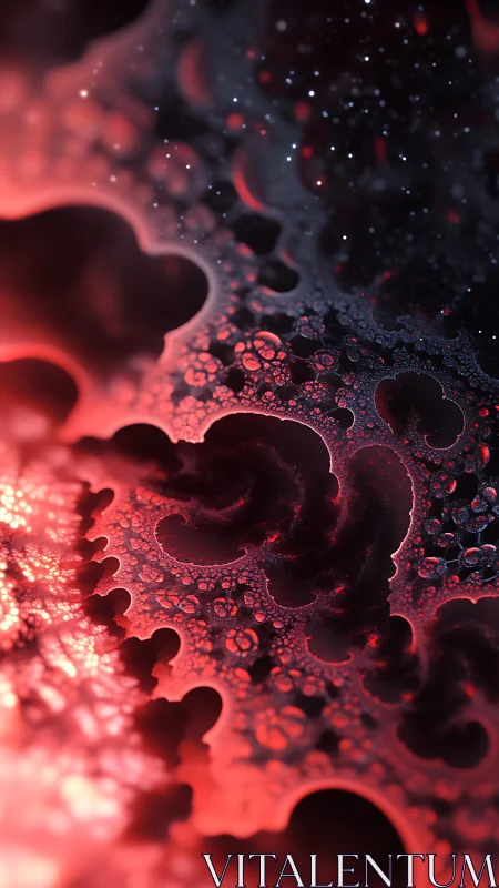 Crimson nebula fractals swirling through microscopic night.