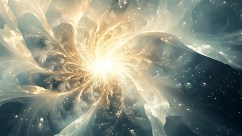 Stellar aurora bloom swirling around a newborn cosmic star.