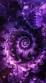 Luminescent violet fractal spiral unfurls into cosmic depth.