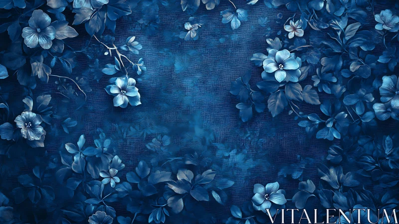 Blue Florals Against Dark Textured Canvas.