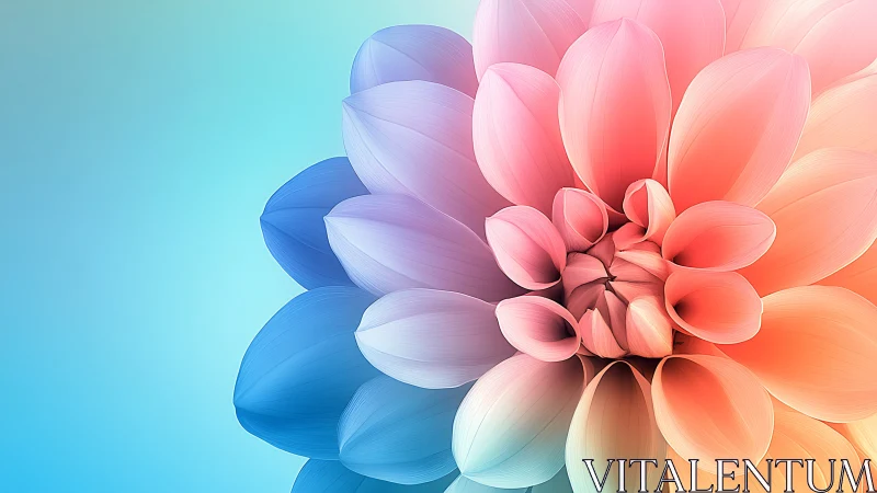 Prismatic Flower Bloom: Gradient Petals Transition Blue to Coral Orange.