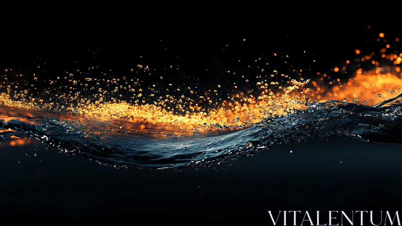 High-speed liquid interface with luminous orange particle refraction