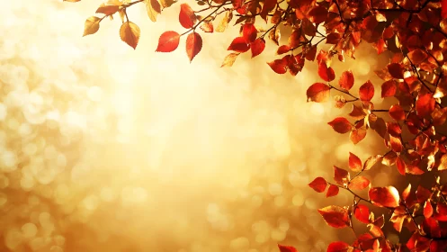 Backlit autumn foliage frames warm bokeh-illuminated background field