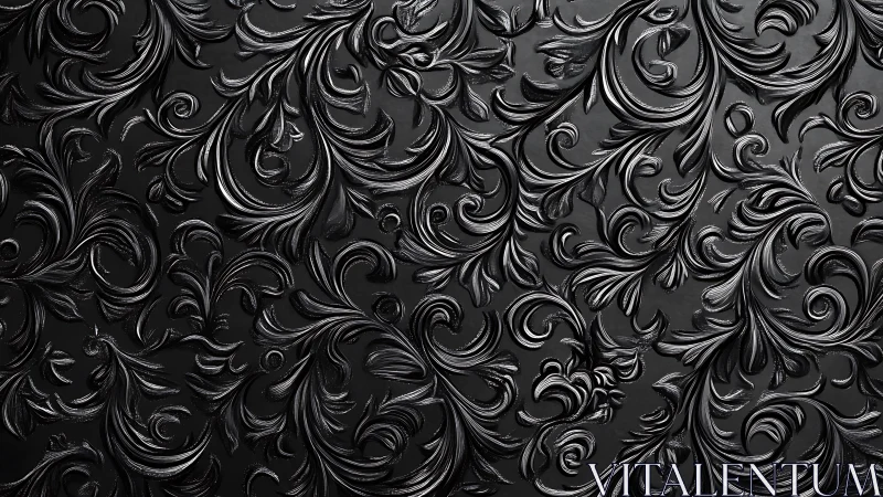 Embossed black floral scrollwork forms a continuous backdrop