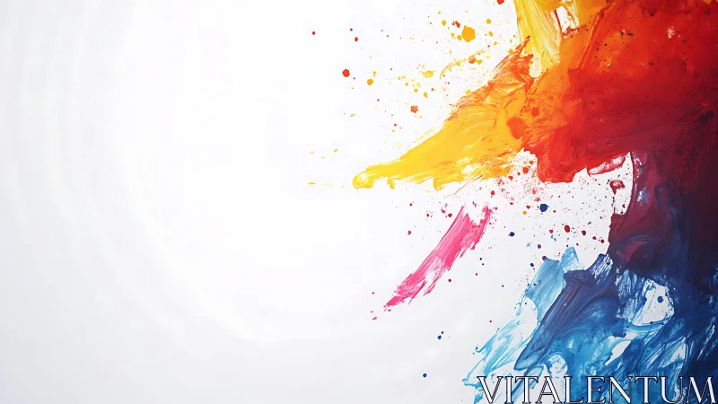 Vibrant abstract paint splash on white background, modern art style.