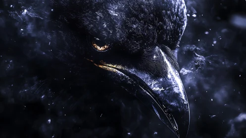 Raven’s burning eye pierces through stormy cosmic darkness